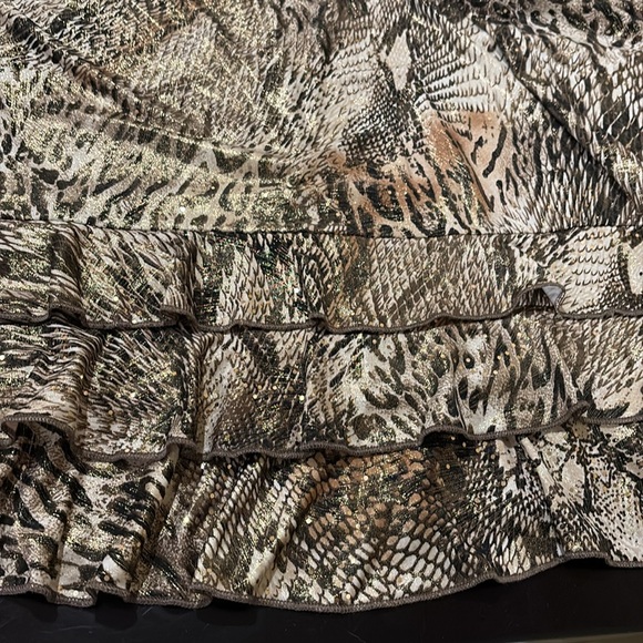 MSK Women Sleeveless Gold Shimmer Ruffle Hem Animal Print Dress Size 2X - Picture 7 of 9